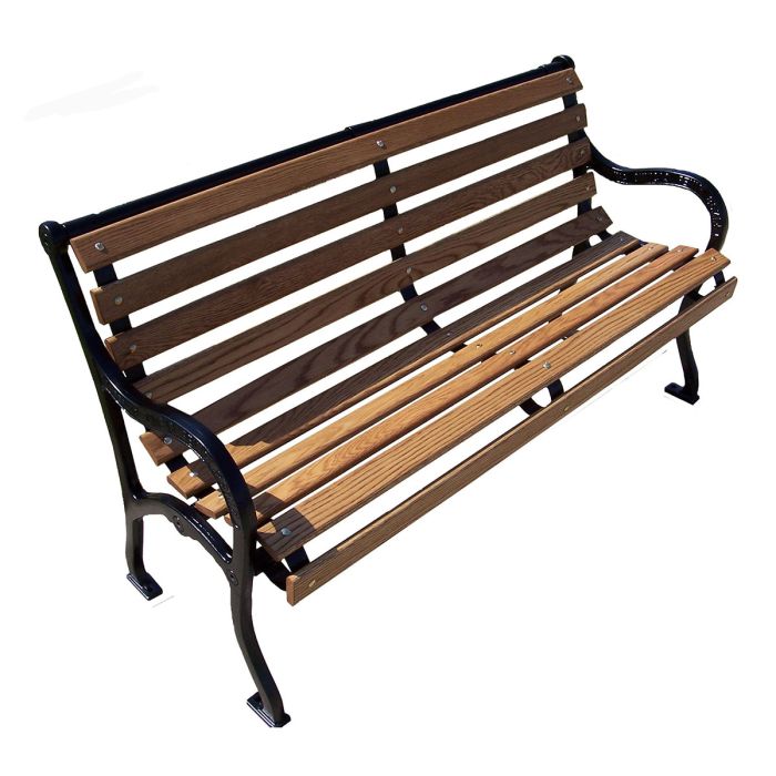 Iron Valley Slatted Bench with Wood Slat Seat and Back