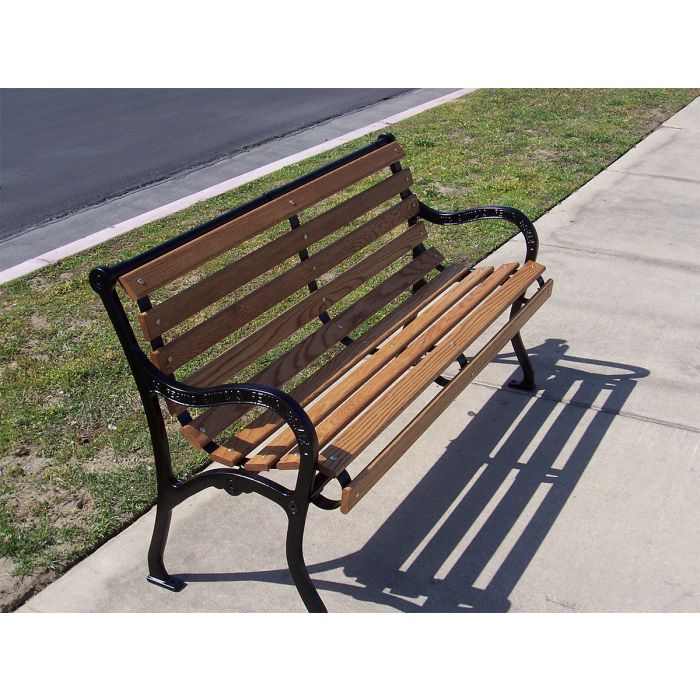 Iron Valley Slatted Bench with Wood Slat Seat and Back
