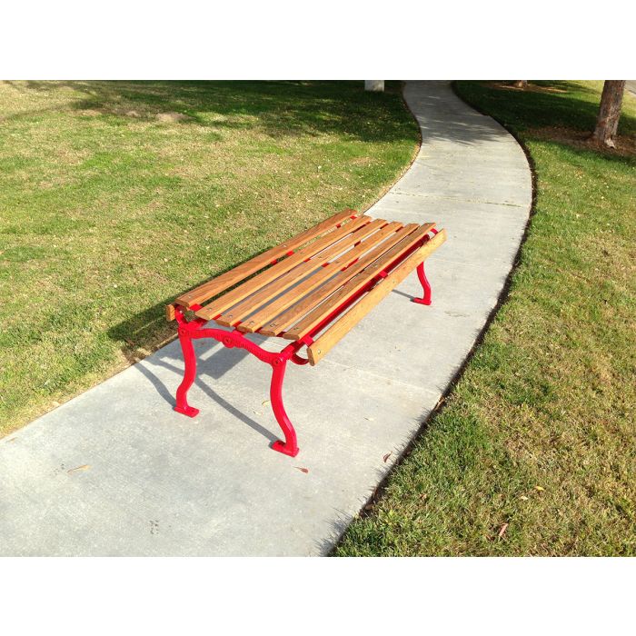 Iron Valley Slatted Backless Bench with Wood Slat Seat