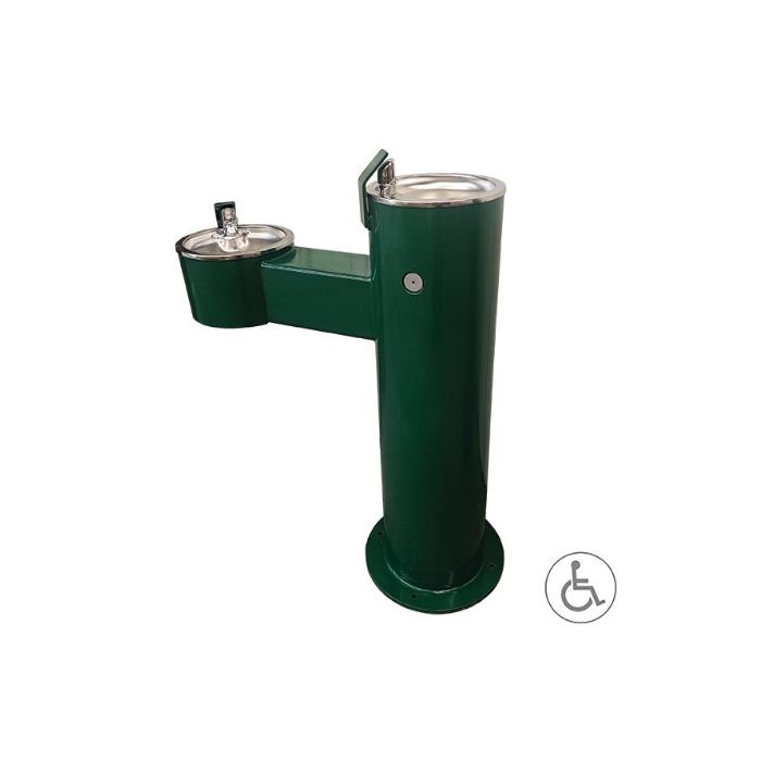 Barrier Free Round Metal Pedestal Dual Bubblers Drinking Fountain with Standard Valve System