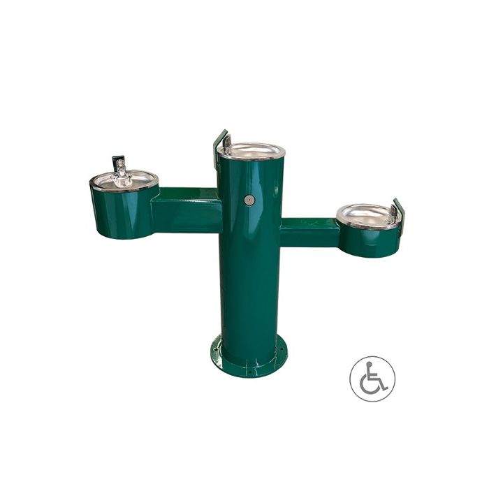 Barrier Free Round Metal Pedestal Triple Bubblers Drinking Fountain with Standard Valve System