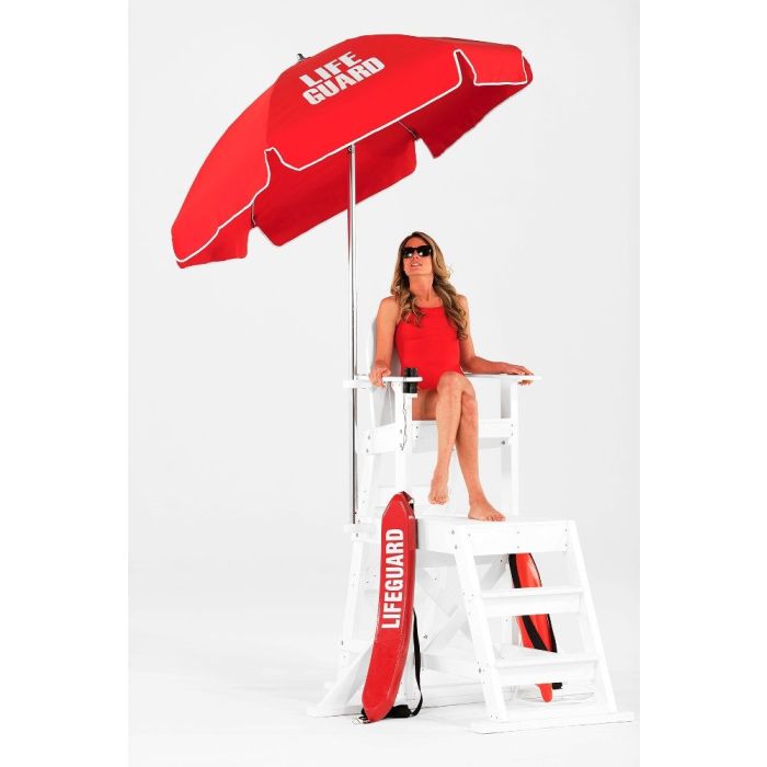 Steel Lifeguard Umbrella - Red Acrylic with "Lifeguard" Printed