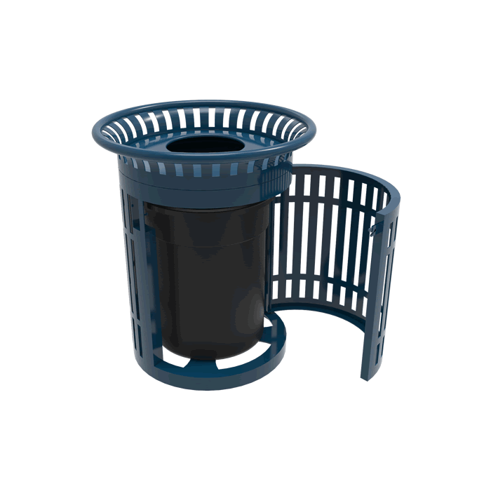 Rivendale Skyline Trash Receptacle with Flared Top, Side Opening, Steel Lid and Liner