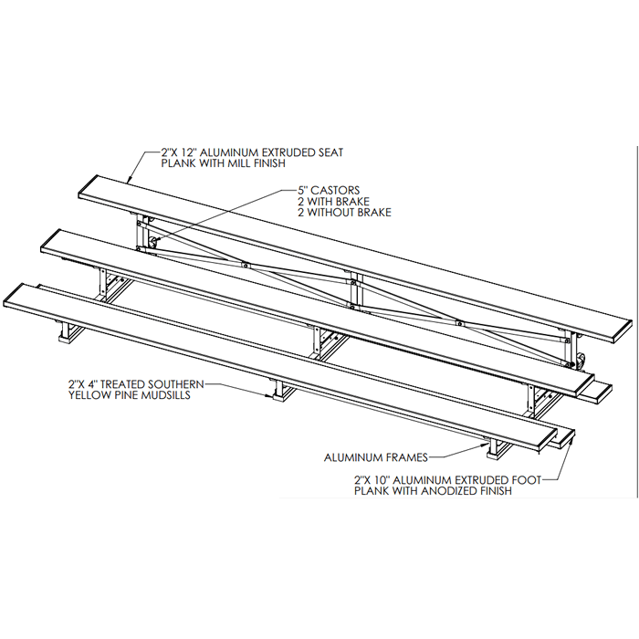 Tip-N-Roll 3 Row 6" Low Rise Bleachers