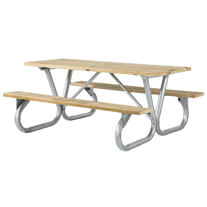 Pocono Bolted Frame Picnic Table with Treated Southern Yellow Pine Wood Plank Top and Benches