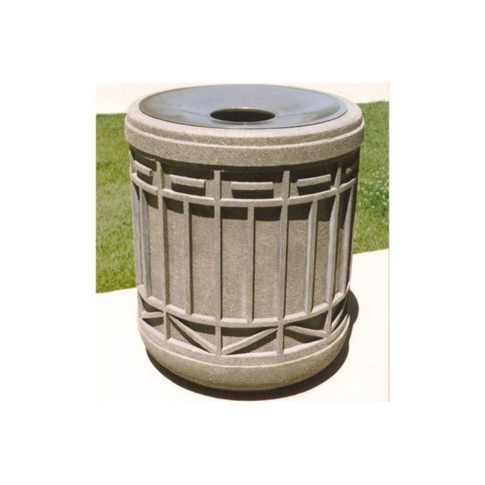 Colonial Series Round Concrete Trash Receptacle with Concave Spun Aluminum Pitch In Top