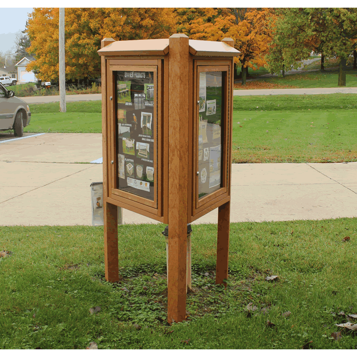 Kiosk Message Center with 3 Sides and 3 Posts