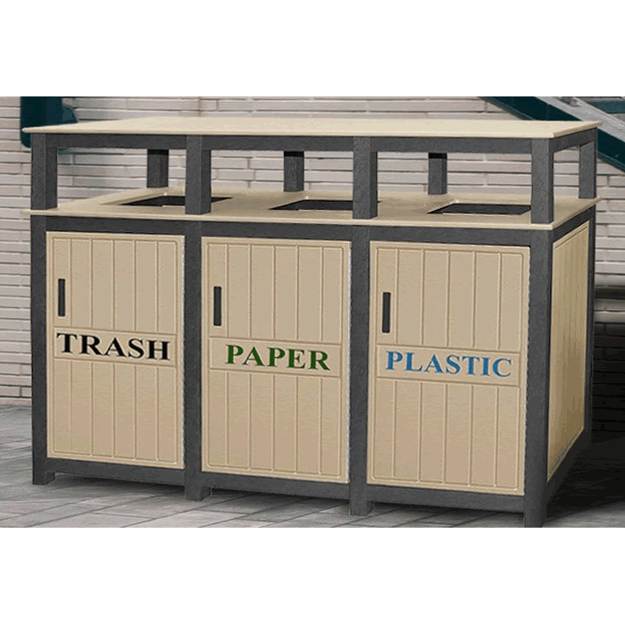 Square 2-Tone Triple Bin Receptacle