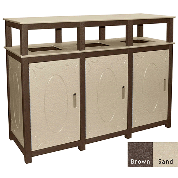 Square 2-Tone Triple Bin Receptacle