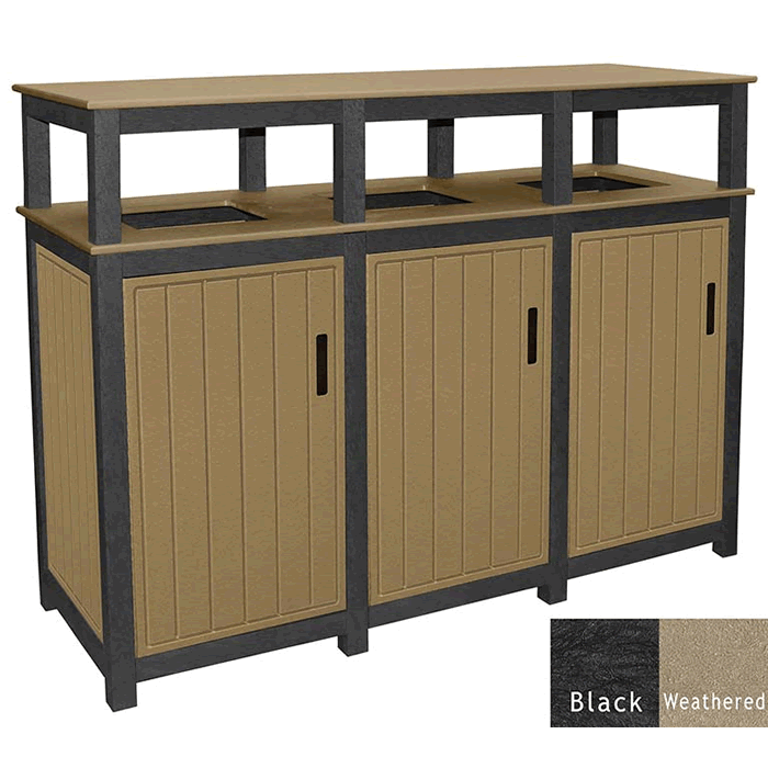 Square 2-Tone Triple Bin Receptacle