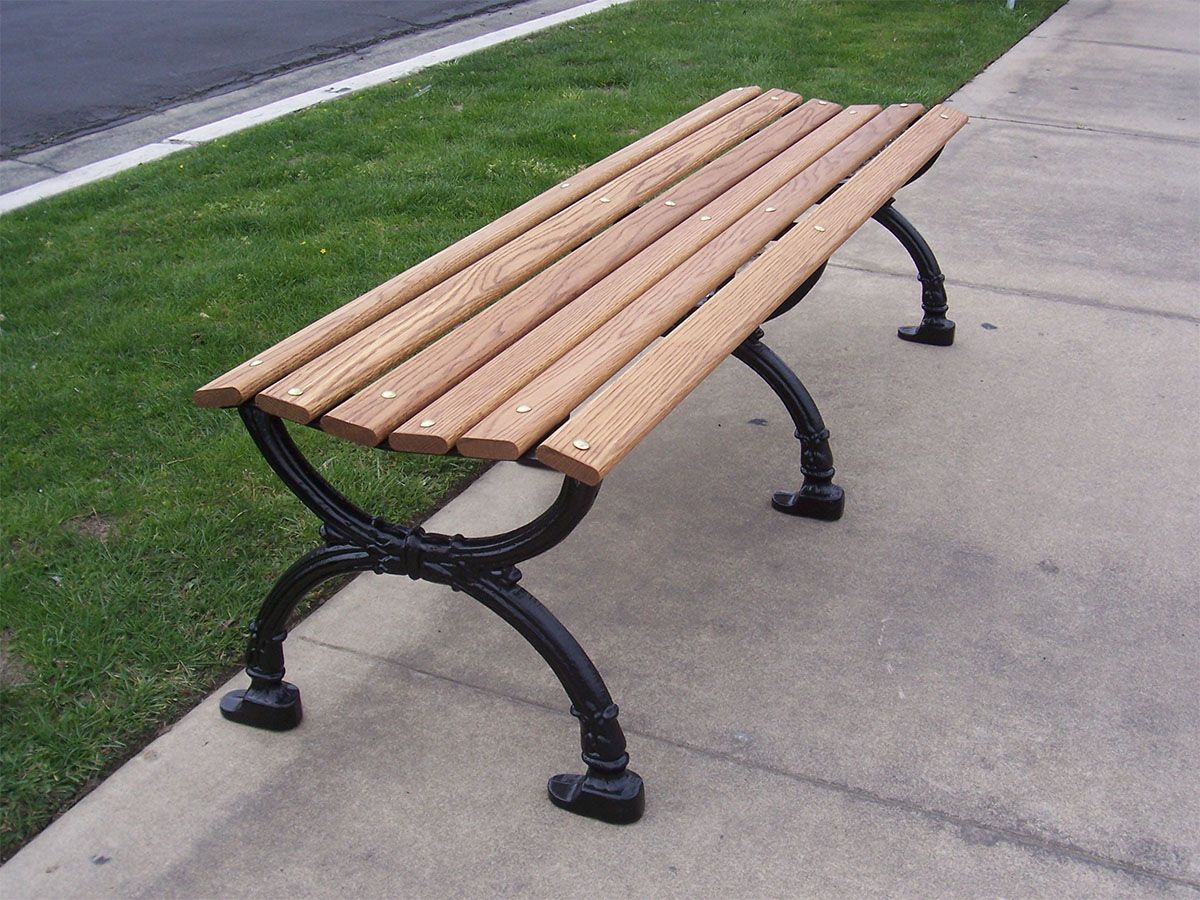Victorian Backless Bench with Wood Slat Seat