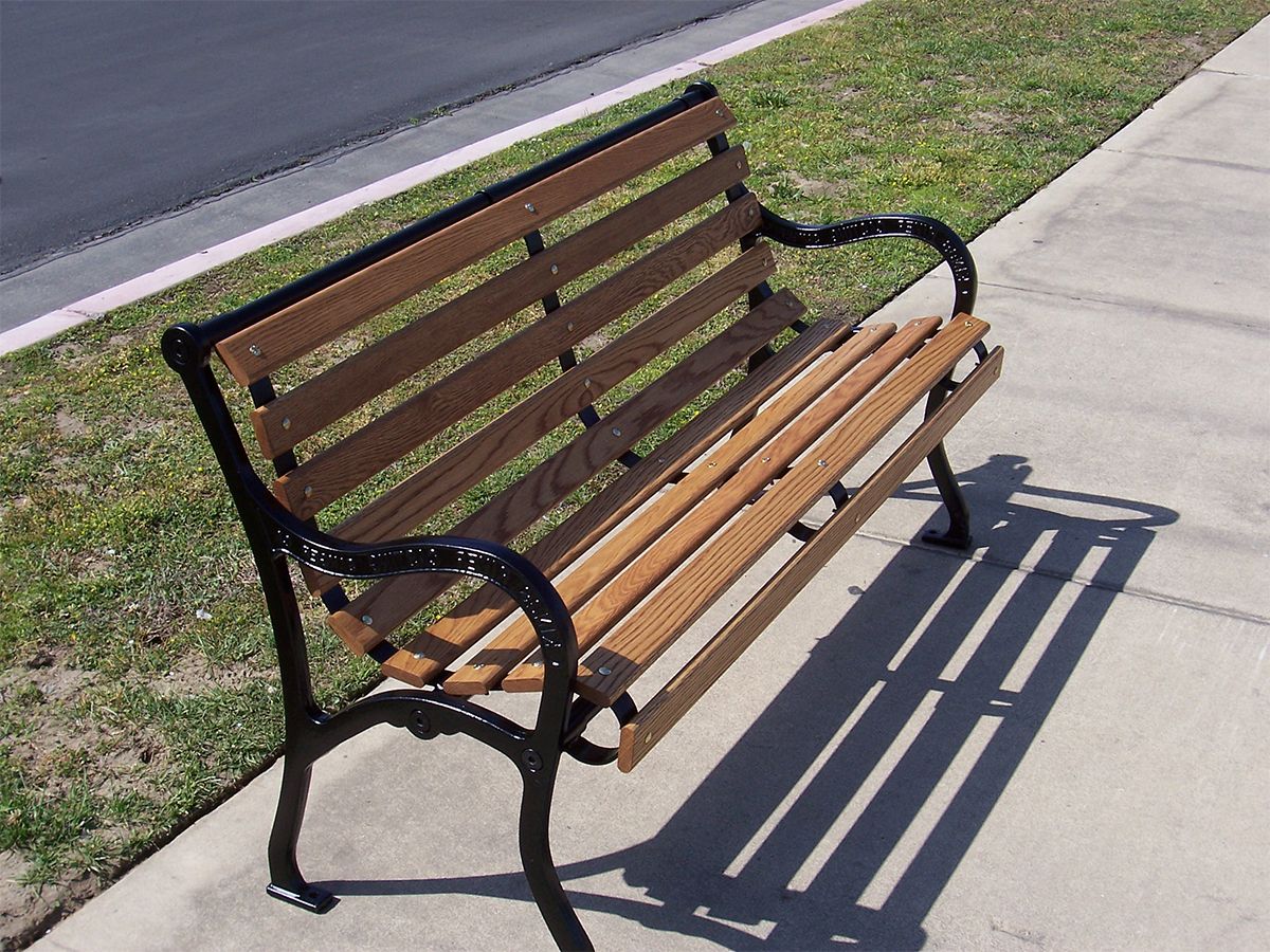 Iron Valley Slatted Bench with Wood Slat Seat and Back