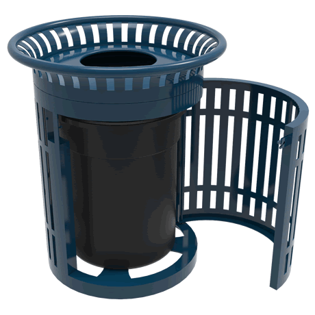 Rivendale Skyline Trash Receptacle with Flared Top, Side Opening, Steel Lid and Liner
