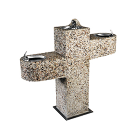 ADA Square Aggregate Pedestal Frost Proof Drinking Fountain with Triple Bubblers