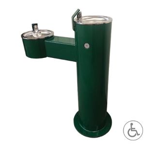 Barrier Free Round Metal Pedestal Dual Bubblers Drinking Fountain with Standard Valve System
