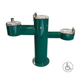Barrier Free Round Metal Pedestal Triple Bubblers Drinking Fountain with Standard Valve System