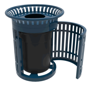 Rivendale Skyline Trash Receptacle with Flared Top, Side Opening, Steel Lid and Liner