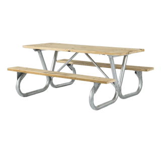 Pocono Bolted Frame Picnic Table with Treated Southern Yellow Pine Wood Plank Top and Benches