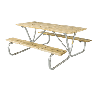 Cascade Bolted Frame Picnic Table with Treated Southern Yellow Pine Wood Plank Top and Benches
