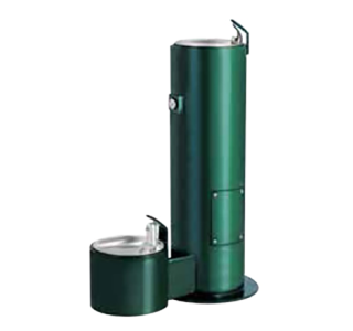 Round Metal Pedestal Drinking Fountain with Pet Fountain - QS Available in Green Only
