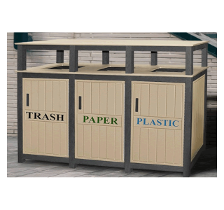 Square 2-Tone Triple Bin Receptacle